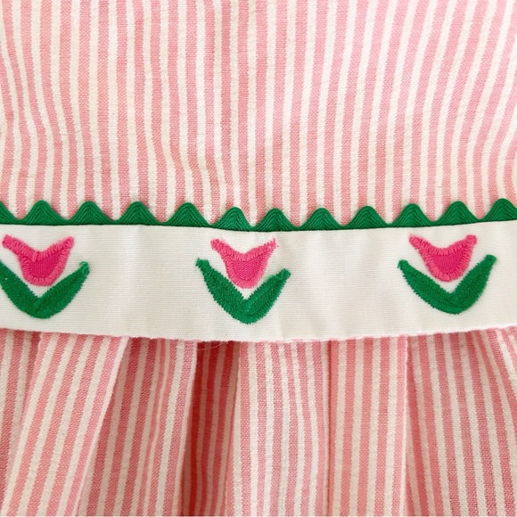 Vintage 90s Pink Striped Toddler Romper Embroidered Floral Detail - Picture 2 of 8